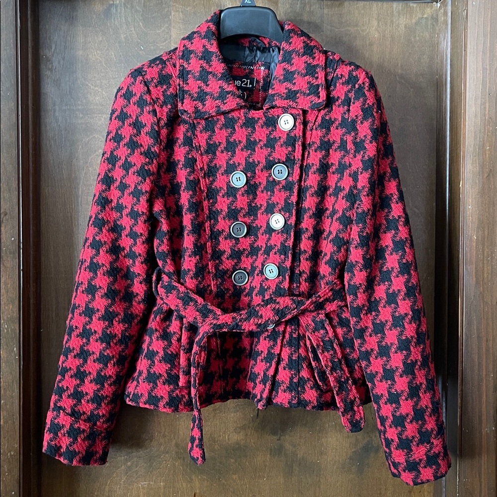 🛍 Rue 21 Red And Black Houndstooth Pea Coat